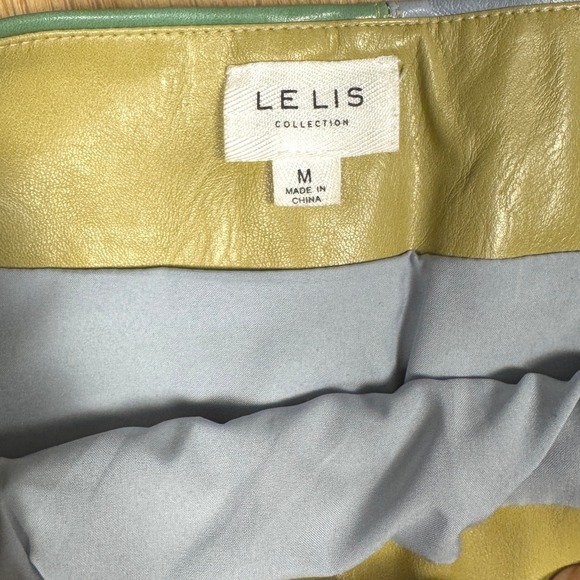 Le Lis Faux Leather Mini Skirt Women's Med Colorful Wave Blue Yellow Green - Picture 3 of 9